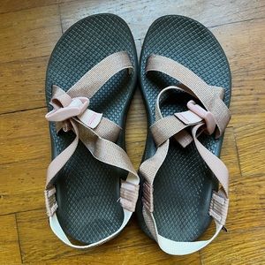 Rose gold and brown Chacos